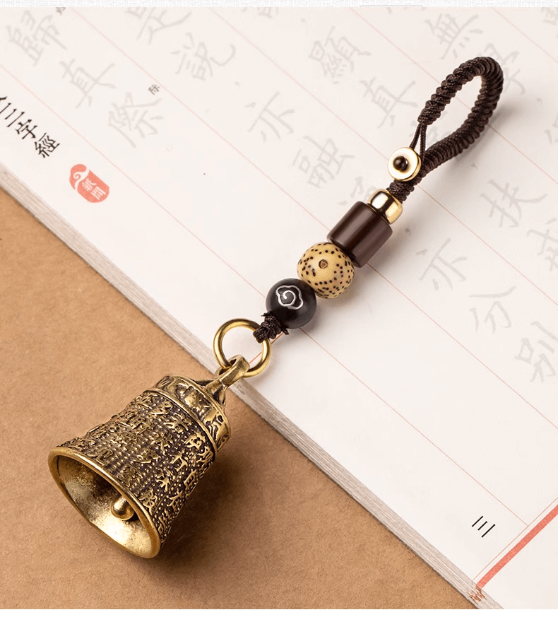 Prajna Paramita Sutra Buddha clock wind chimes pendant featuring a decorative bell and beads.